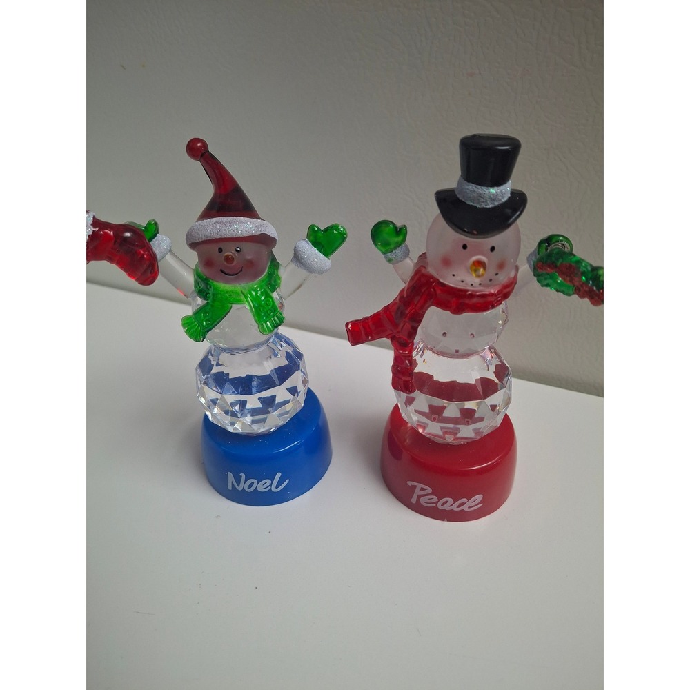 2pcLED Light Up Snowman Figurines Christmas Decor Noel Peace Glass Style Acrylic